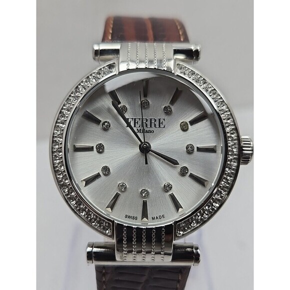 Ferre Milano 1L096 Swiss Made Womens Quartz Crystal Bezel Watch New Battery - Picture 4 of 14